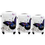 Sada 3 bielych škrupinových cestovných kufrov "Butterfly" - veľ. M, L, XL
