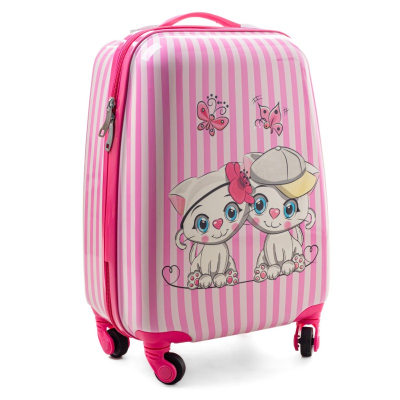 Ružový pásikavý kufor pre deti \