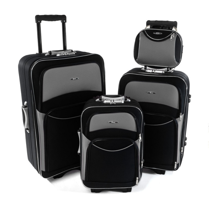 Sivo-čierna sada 4 cestovných kufrov "Standard" - veľ. S, M, L, XL