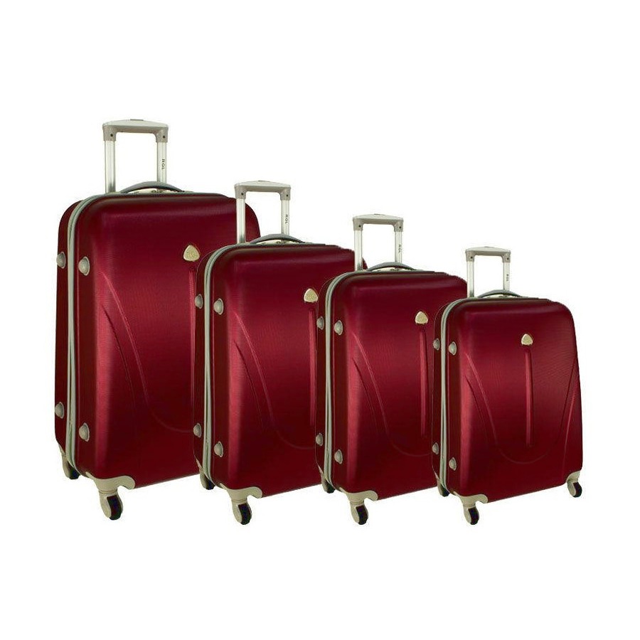 Tmavočervená sada 4 plastových kufrov "Tour" - S, M, L, XL