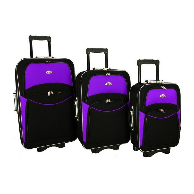 Sada 3 fialovo-čiernych cestovných kufrov "Standard" - M, L, XL
