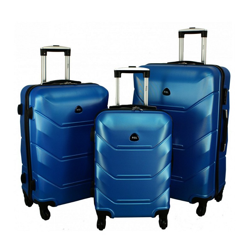 Modrá sada 3 luxusných ľahkých plastových kufrov "Luxury" - M, L, XL