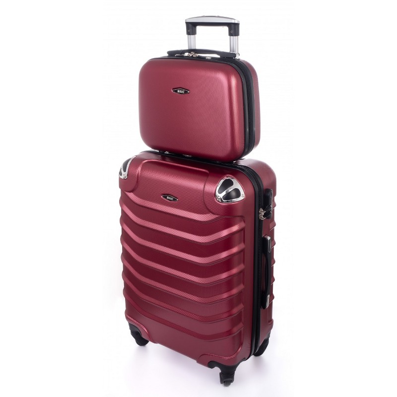 Tmavočervená sada (taška+kufor) škrupinových kufrov "Premium" - veľ. XL+S