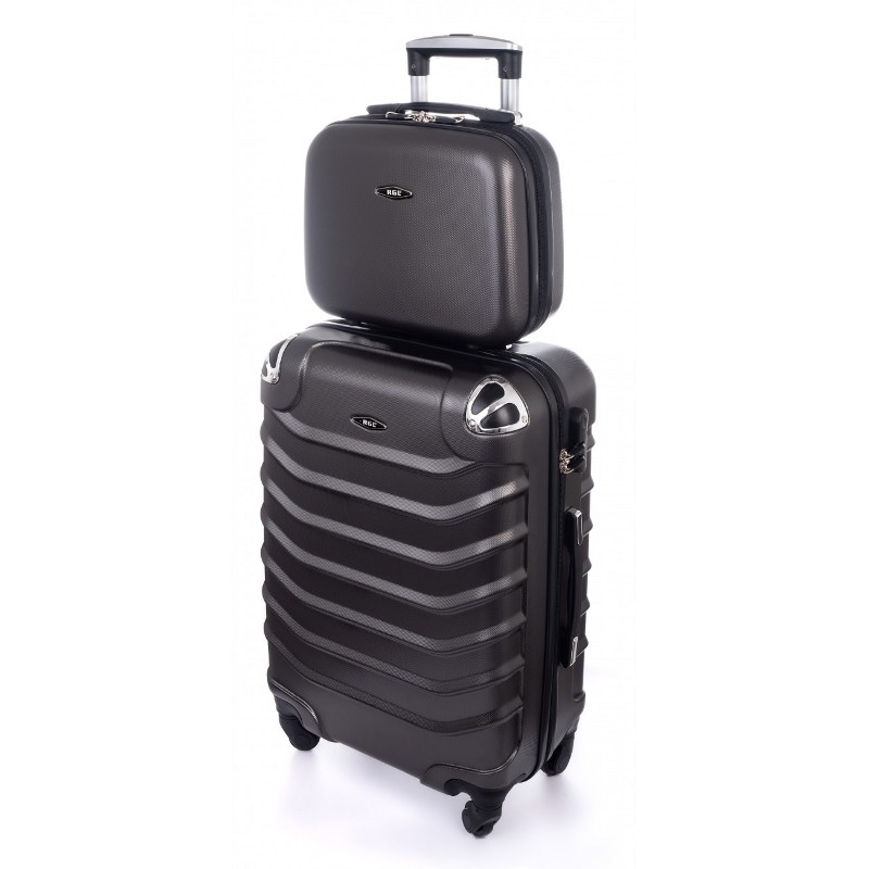Čierna sada (taška+kufor) škrupinových kufrov "Premium" - veľ. L+S