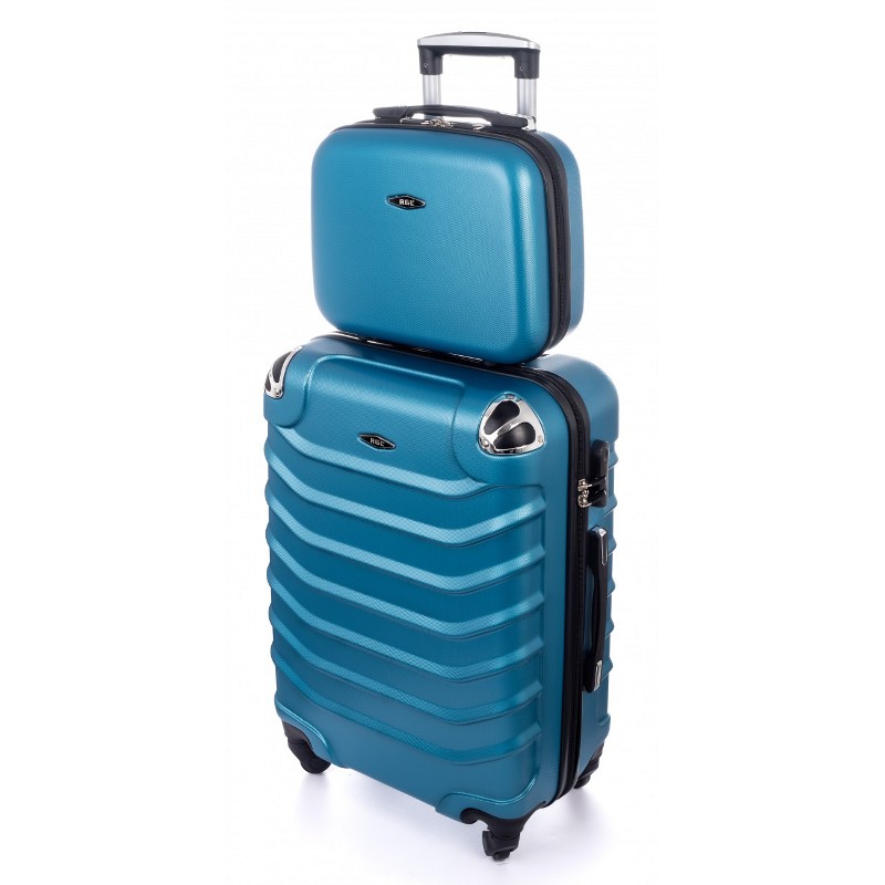 Tmavotyrkysová sada (taška+kufor) škrupinových kufrov "Premium" - veľ. XL+S
