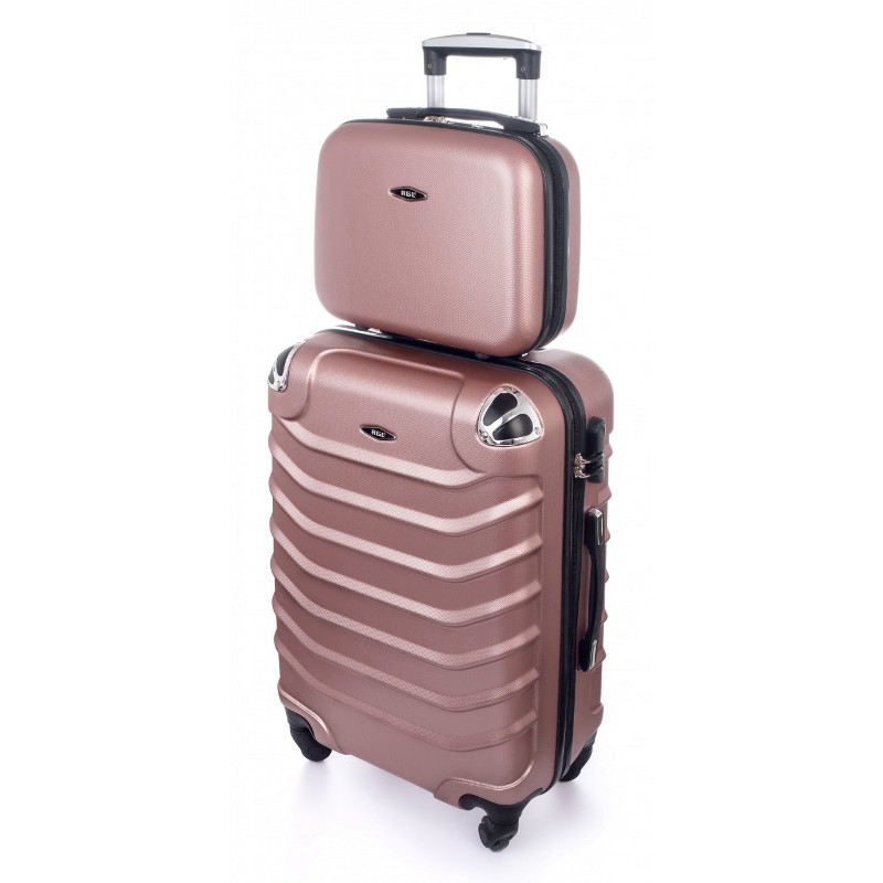 Ružová sada (taška+kufor) škrupinových kufrov "Premium" - veľ. L+S
