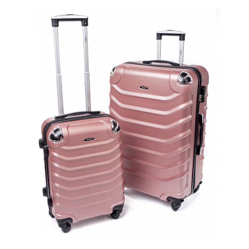 Ružová  sada 2 škrupinových kufrov "Premium" - veľ. M + XL
