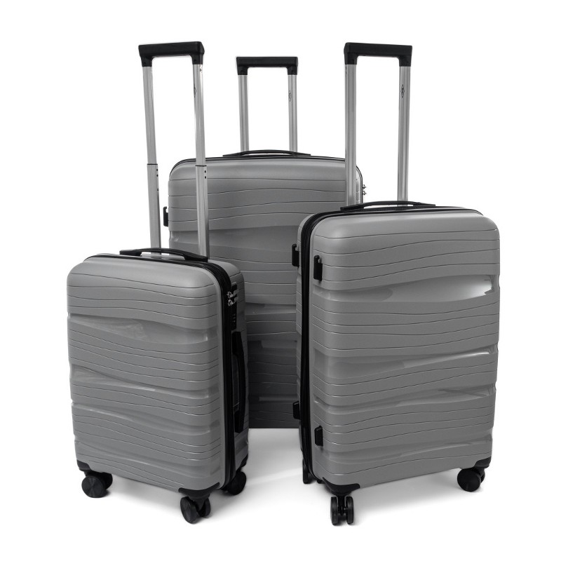 Sivá sada 3 luxusných škrupinových kufrov "Royal" - veľ. M, L, XL