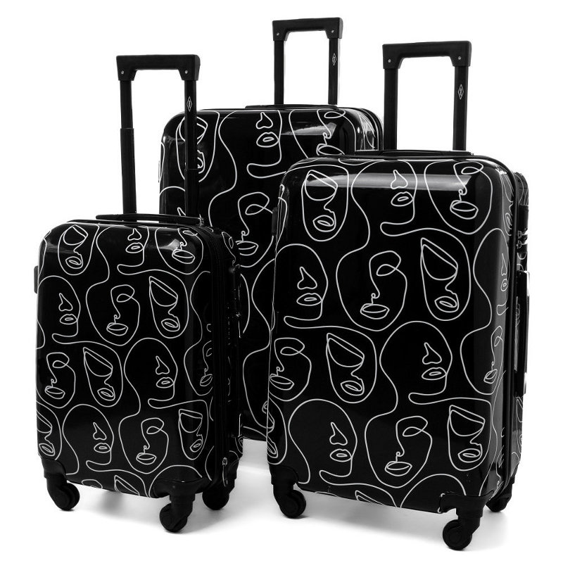 Čierna sada 3 škrupinových cestovných kufrov "Mystery" - veľ. M, L, XL