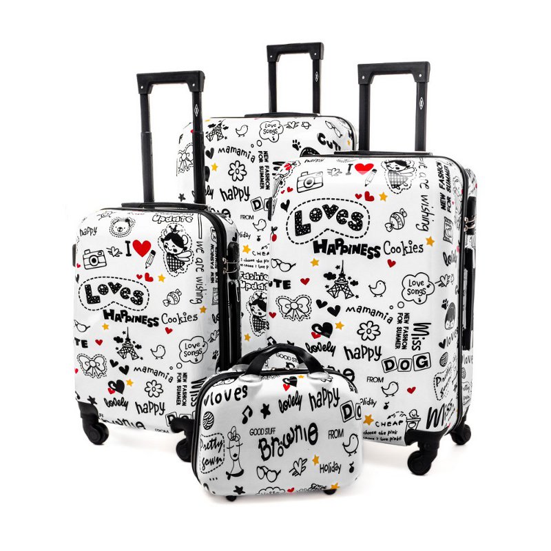 Biela sada 4 škrupinových cestovných kufrov "Love" - veľ. S, M, L, XL