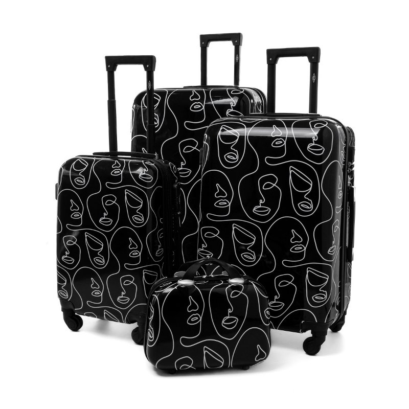 Čierno-biela sada 4 škrupinových cestovných kufrov "Mystery" - veľ. S, M, L, XL