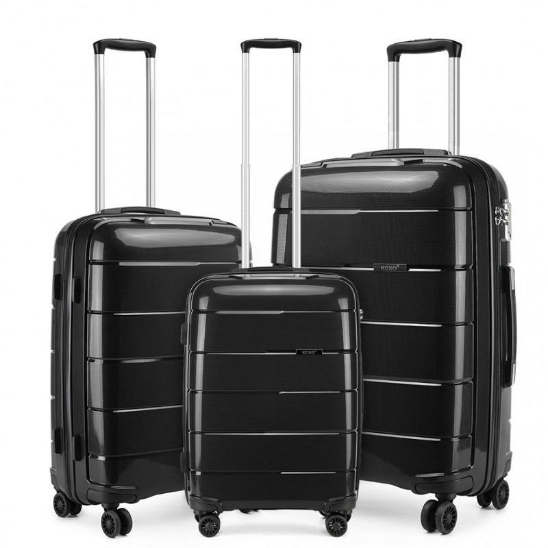 Čierna sada 3 odolných škrupinových kufrov "Solid" - veľ. M, L, XL