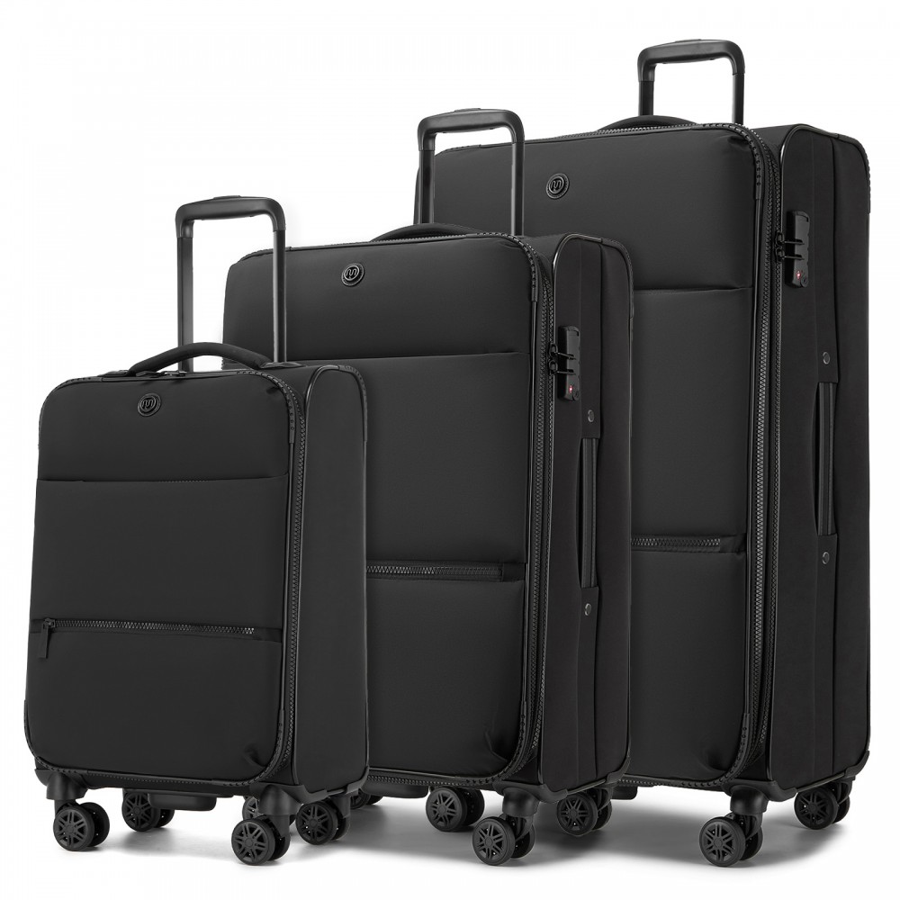 Čierna sada masívnych látkových kufrov „Capacity“ - veľ. M, L, XL