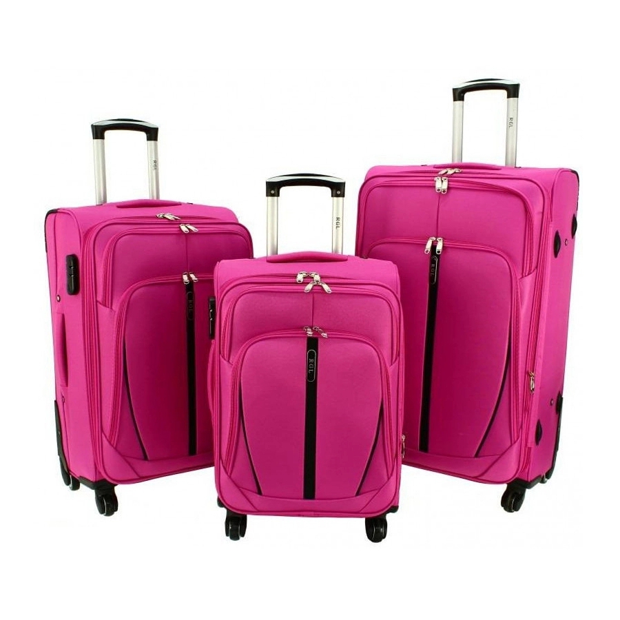 Ružová sada 3 nepremokavých kufrov "Practical" + expander - M, L, XL