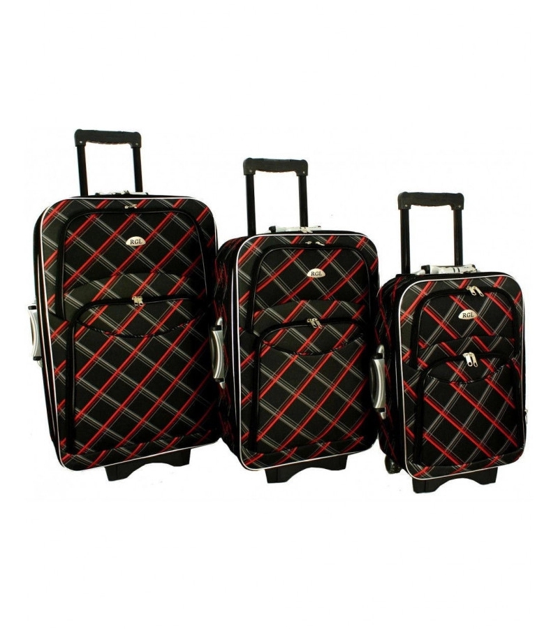 Set 3 červeno-čiernych cestovných kufrov "Check" - M, L, XL