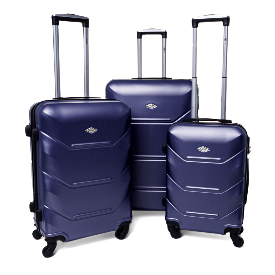 Tmavomodrá sada 3 luxusných ľahkých plastových kufrov "Luxury" - veľ. M, L, XL