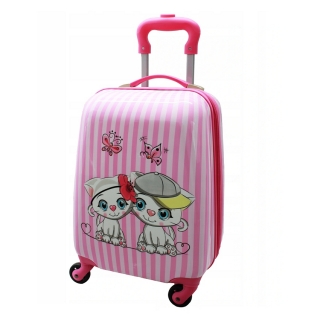 Ružový pásikavý kufor pre deti "Kitty" - veľ. M