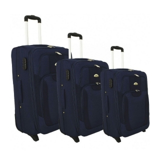 Tmavomodrá sada 3 objemných textilných kufrov "Golem" - M, L, XL