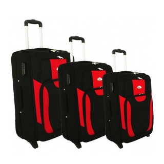 Červeno-čierna sada 3 objemných textilných kufrov "Golem" - M, L, XL
