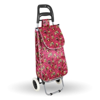 Ružová nákupná taška na kolieskach "Sovy"