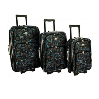 Set 3 modro-čiernych cestovných kufrov "Mosaic" - M, L, XL