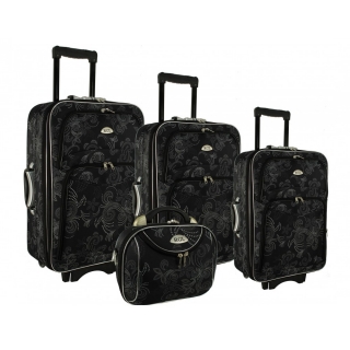 Čierno-sivá sada 4 cestovných kufrov "Ornament" - S, M, L, XL