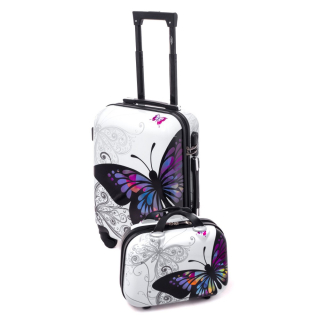Biela 2-dielna sada cestovných kufrov "Butterfly" - veľ. M + M