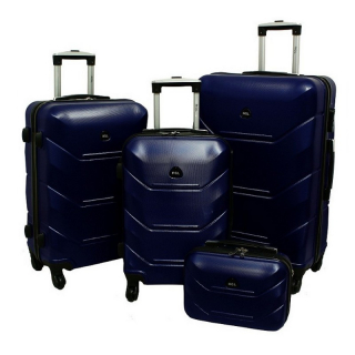 Tmavomodrá sada 4 luxusných ľahkých plastových kufrov "Luxury" - S, M, L, XL