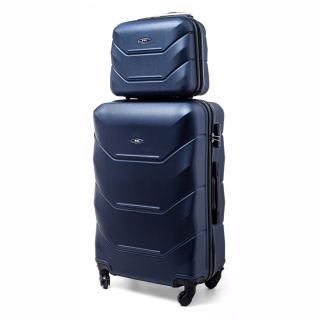 Tmavomodrá sada 2 luxusných ľahkých plastových kufrov "Luxury" - 2 veľkosť