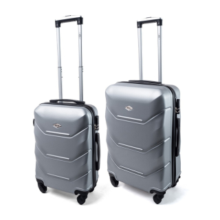Strieborná sada 2 luxusných ľahkých plastových kufrov "Luxury" - veľ. M, L