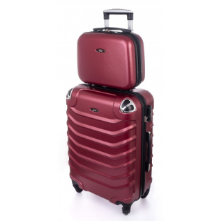 Tmavočervená sada (taška+kufor) škrupinových kufrov "Premium" - 2 veľkosti