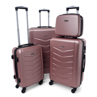 Zlato-ružová sada 4 elegantných plastových kufrov "Armor" - veľ. S, M, L, XL