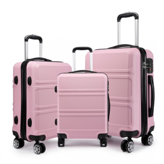 Svetloružová sada luxusných kufrov s TSA zámkom "Travelmania" - veľ. M, L, XL