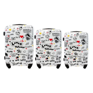 Sada 3 bielych škrupinových cestovných kufrov "Love" - veľ. M, L, XL