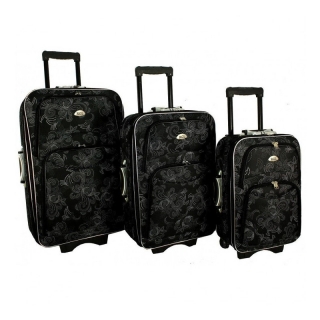 Set 3 čiernych cestovných kufrov "Ornament" - M, L, XL