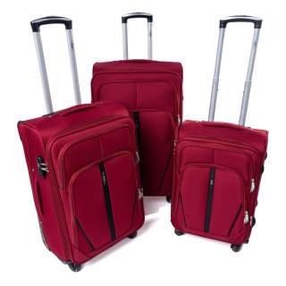 Tmavočervená sada 3 nepremokavých kufrov "Practical" + expander - veľ. M, L, XL
