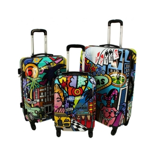 Sada 3 farebných škrupinových cestovných kufrov "Picasso" - M, L, XL