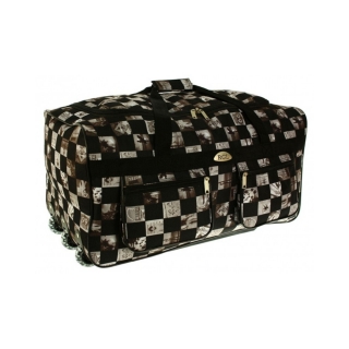 Bielo-čierna cestovná taška s extra kolieskami "Chess" - veľ. XL