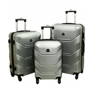 Strieborná sada 3 luxusných ľahkých plastových kufrov "Luxury" - M, L, XL