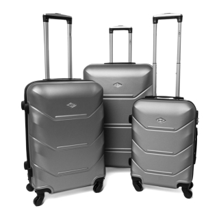 Strieborná sada 3 luxusných ľahkých plastových kufrov "Luxury" - veľ. M, L, XL