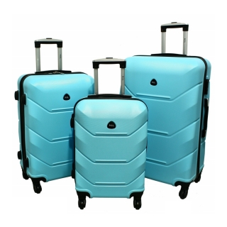 Svetlomodrá sada 3 luxusných ľahkých plastových kufrov "Luxury" - M, L, XL